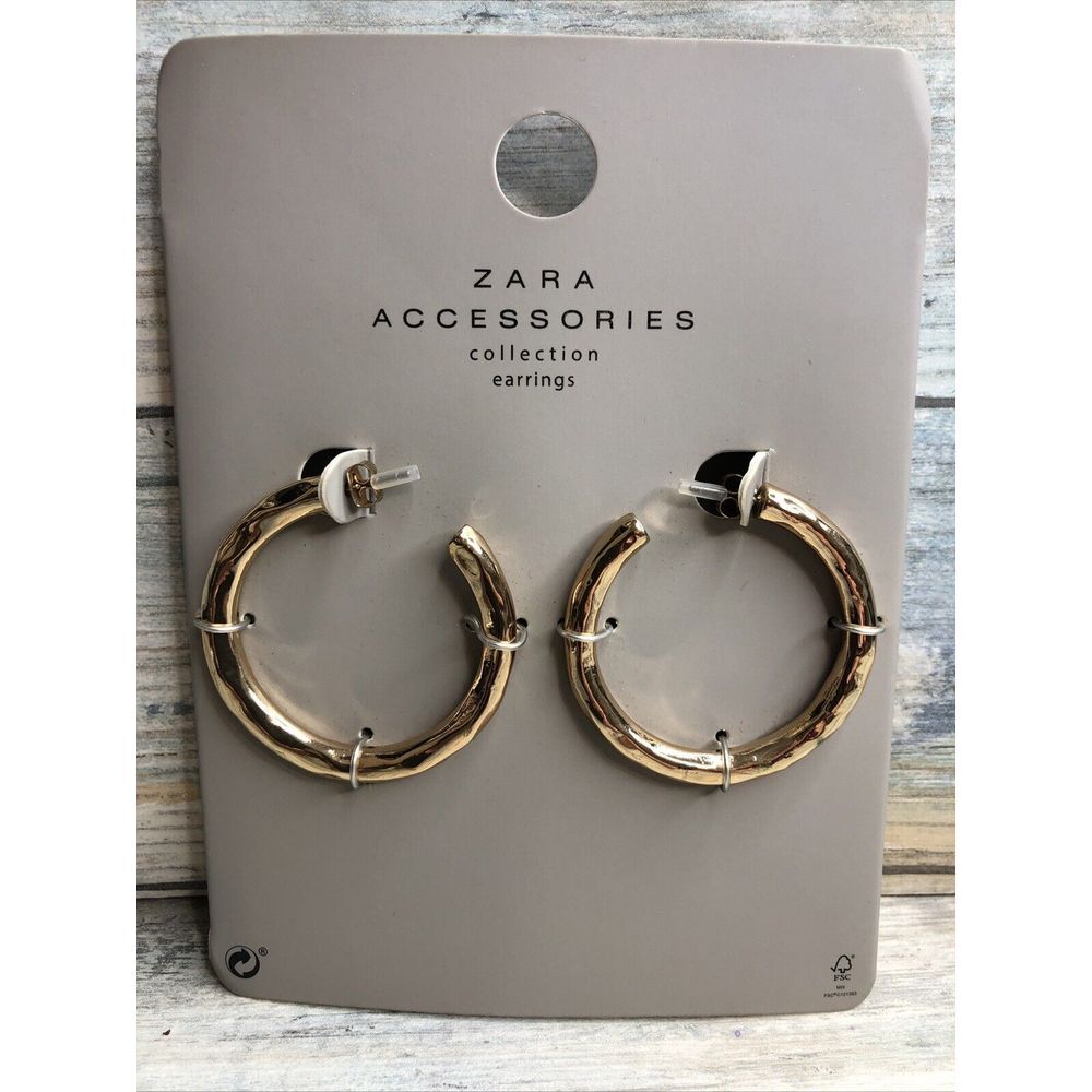 Zara Hammered Gold Tone Earrings New NWT‎